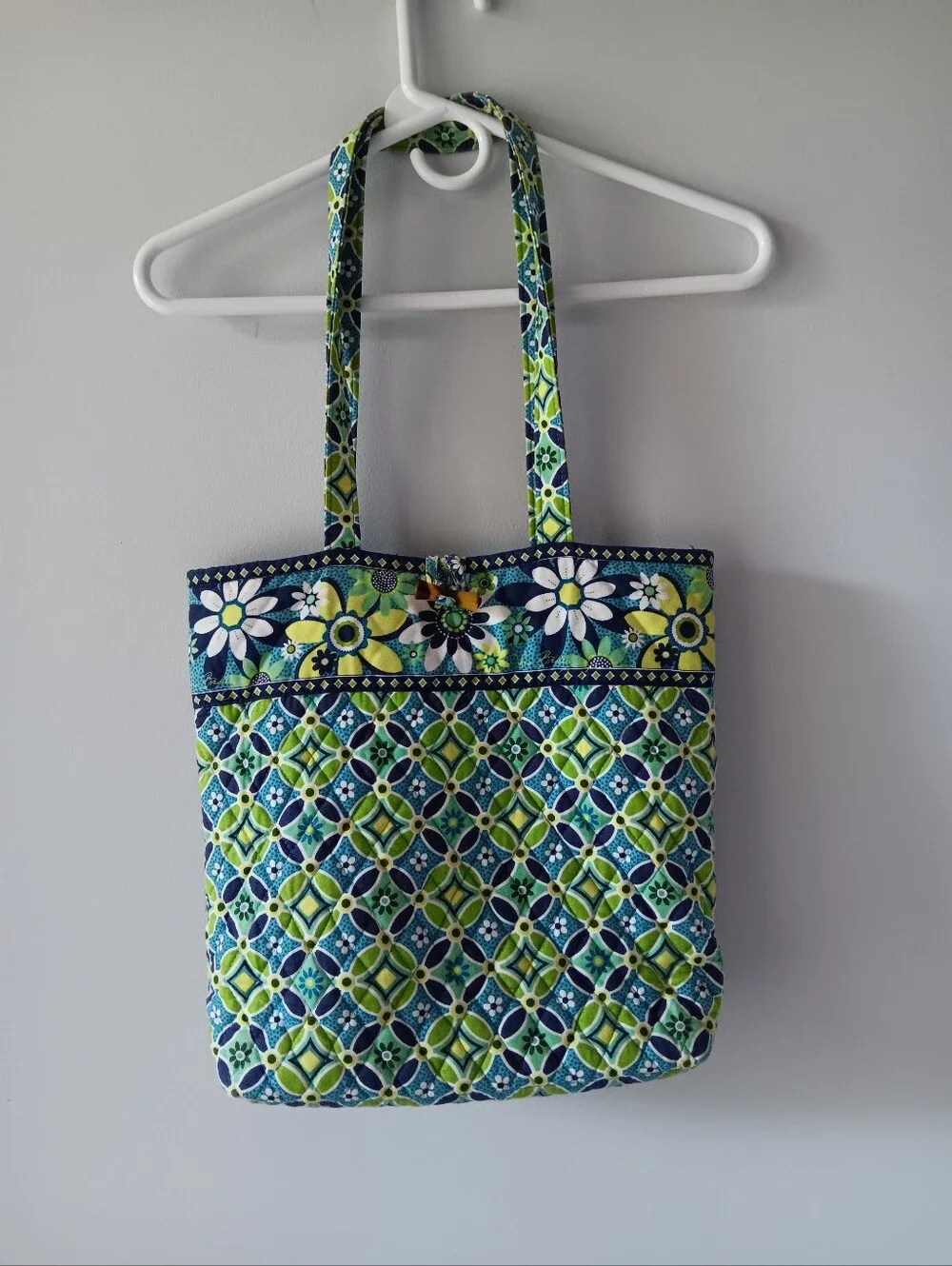 Vera Bradley Daisy Daisy Geometric Floral Tote Bag Double Handle Green Blue 13